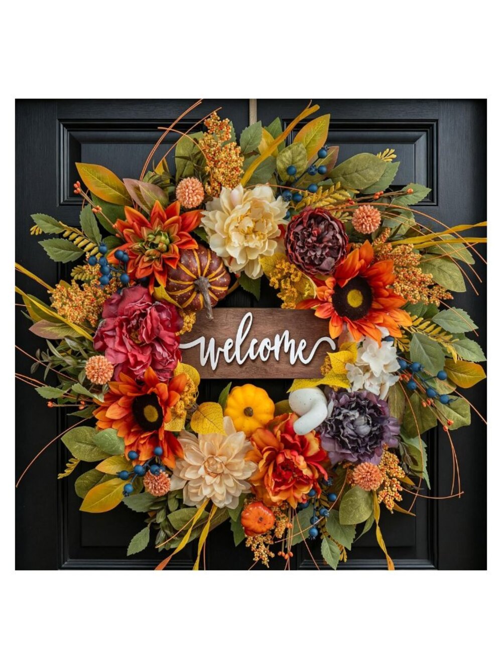 Artificial Fall Wreath 24 Inch Autumn Harvest Front Door Decor